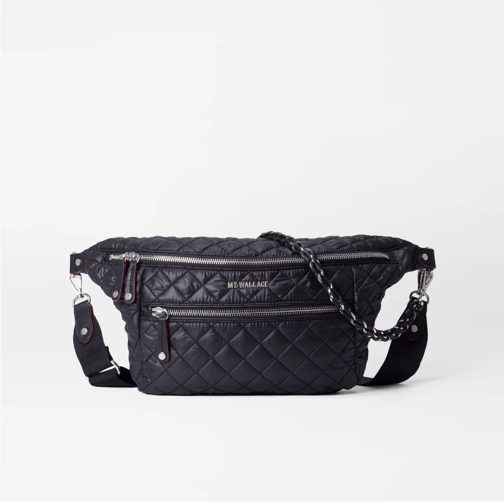 MZ Wallace Black Crosby Quilted Crossbody Bag with Silver Details. Sold out.